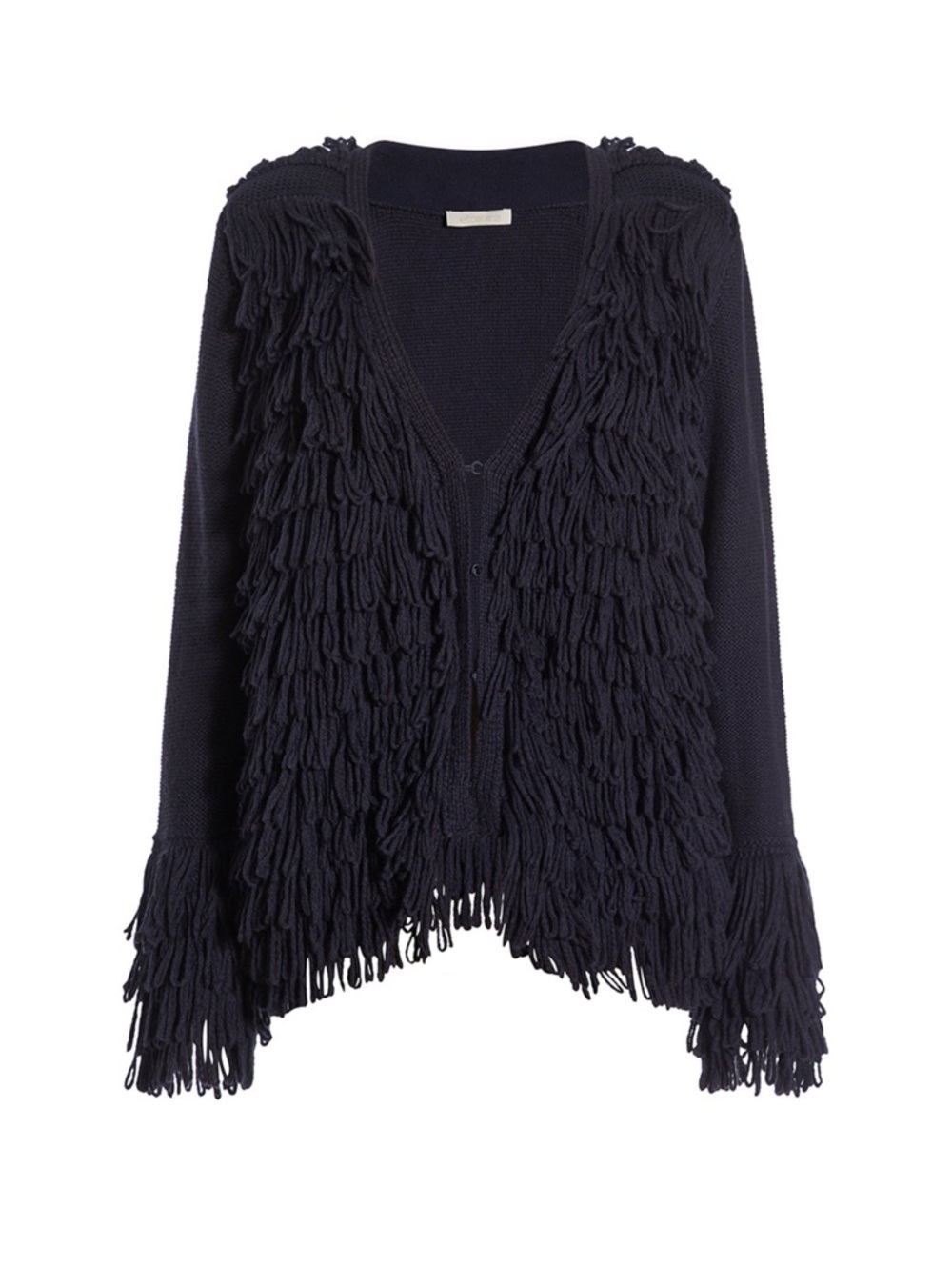 Etcetera Navy Fringe Knit V-Neck Cardigan